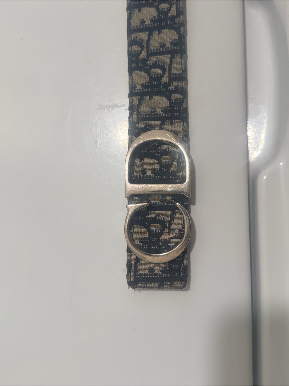 Dior Brown and Black Monogram Webbing Belt with Silver Hardware